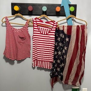 Red and White Striped Tank Tops and American Flag Scarf. Lucky & Gap